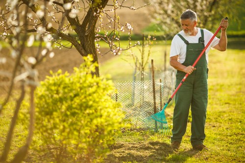 Investigator assessing garden work on site